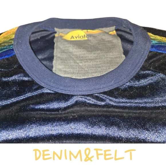 Aviator Nation Navy Blue Classic Velvet 5 Stripe Crewneck/Sweatshirt/Pullover|🌈 - Picture 6 of 9